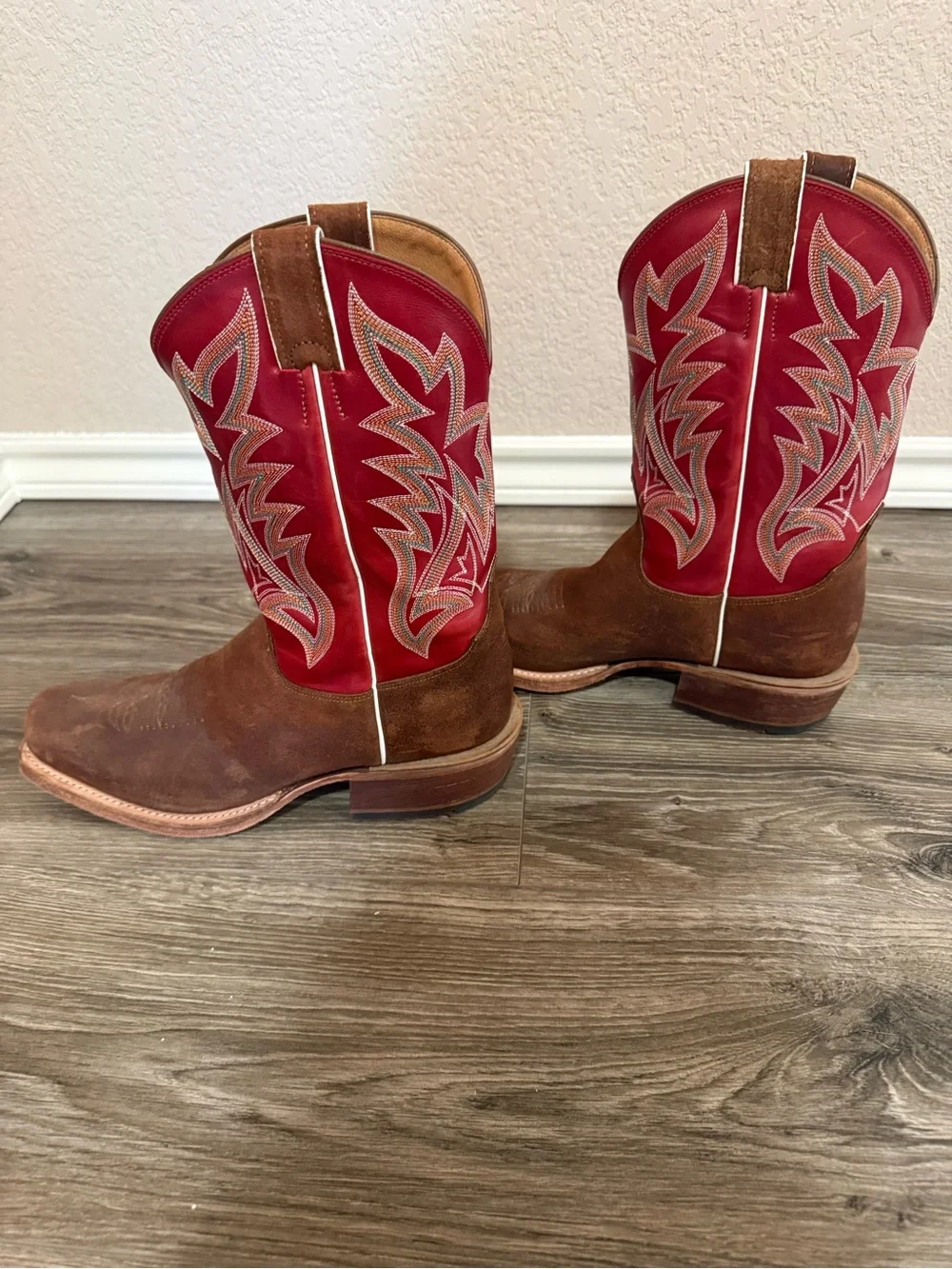 Justin Bent Rail BR772 Western Cowboy Boots Brown Red Embroidered